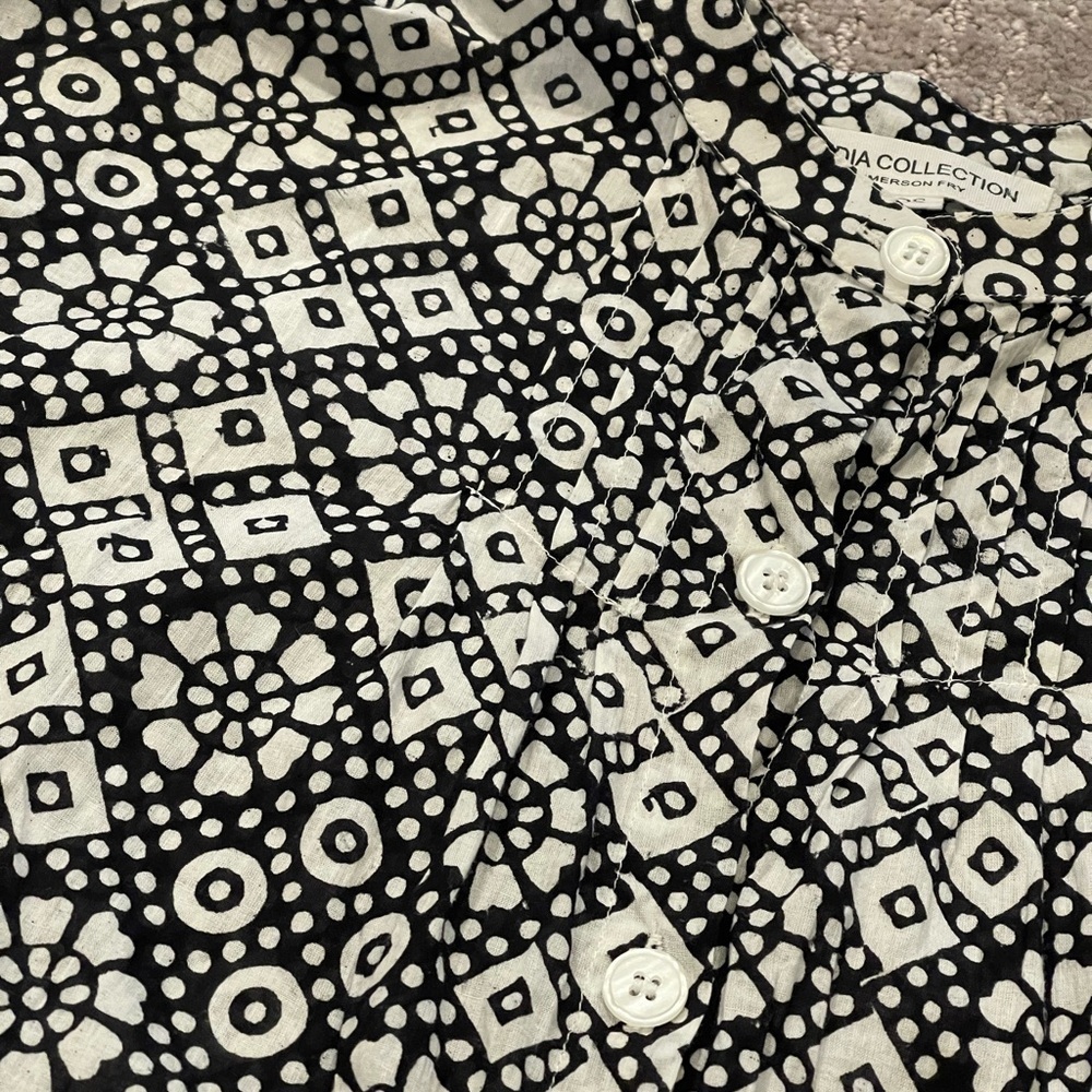 Emerson Fry Mandarin Collar Top, Daisy Check, Black/White, Button Down Front, OS - Picture 11 of 16